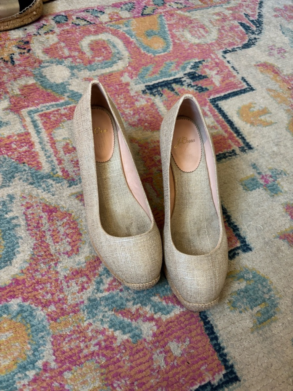 J. Crew Natural Linen Espadrille Wedge Pumps